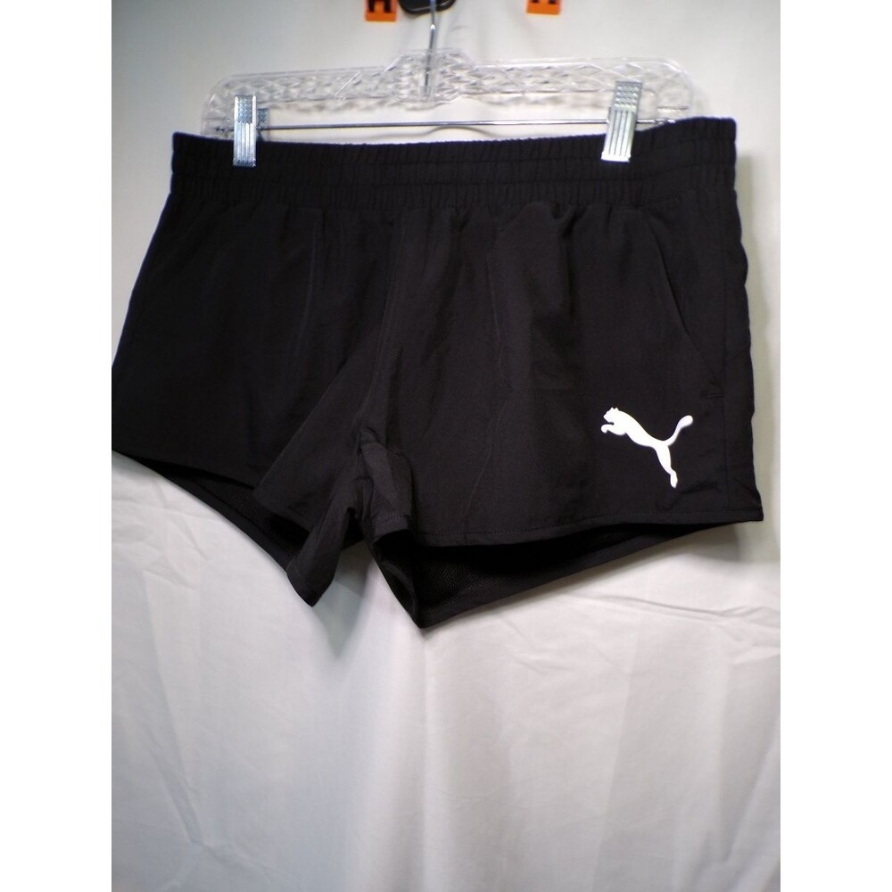 PUMA Women's Athletic Running Shorts Black Elastic Waist Logo Size M